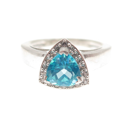 925 Sterling Silver Real Apatite & White Topaz Ring Size 7.25