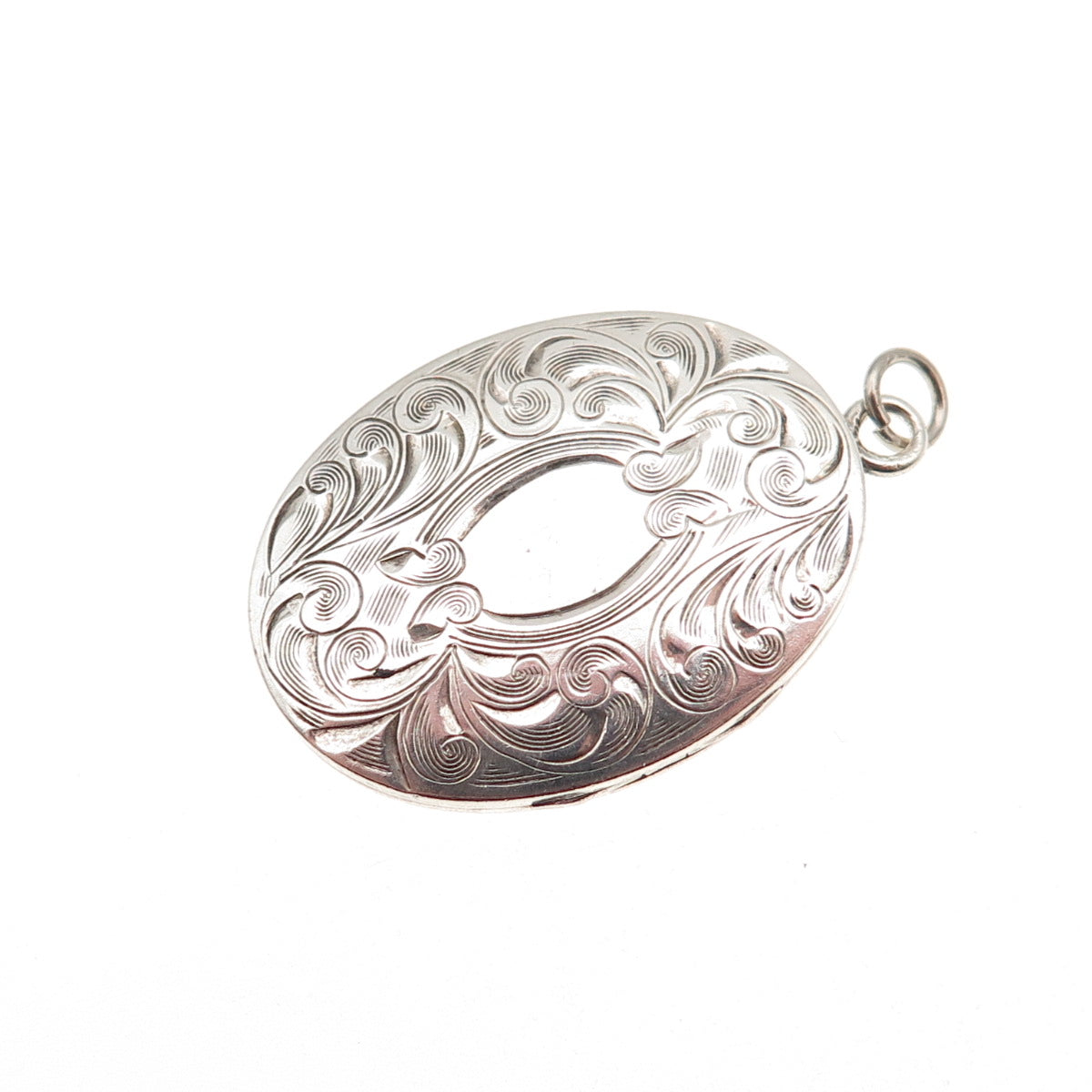 925 Sterling Silver Antique Art Deco Engraved Floral Locket Charm Pendant