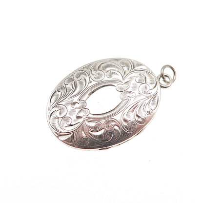 925 Sterling Silver Antique Art Deco Engraved Floral Locket Charm Pendant