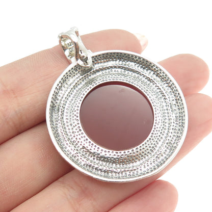 925 Sterling Silver Vintage Real Carnelian Gemstone Ornate Pendant