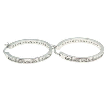 925 Sterling Silver Round-Cut All Around C Z Hoop Earrings