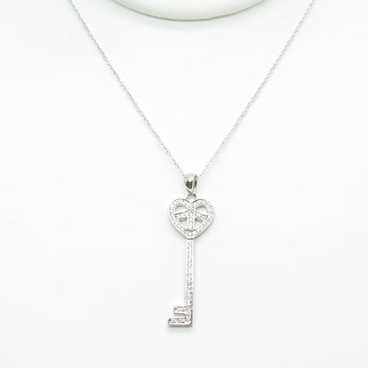 925 Sterling Silver Round-Cut C Z Peace Heart Key Cable Chain Necklace 16-18"