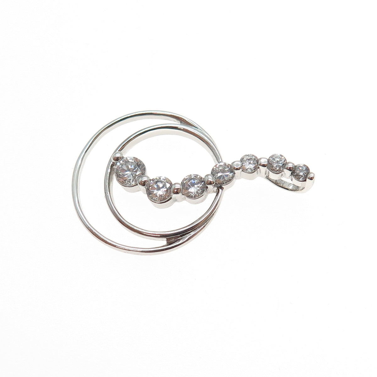925 Sterling Silver Graduated Round-Cut C Z Multi-Circle Slide Charm Pendant