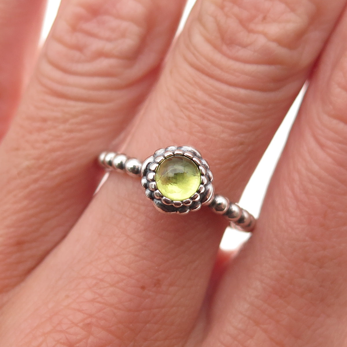 Pandora 925 Sterling Silver Real Peridot August Birthday Blooms Ring Size 6.75