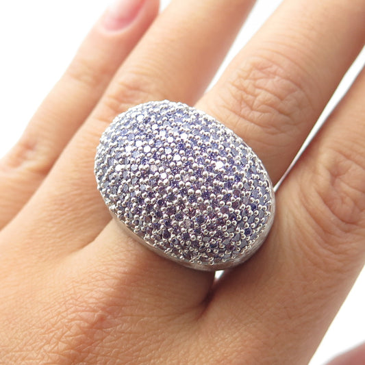 NANIS 925 Sterling Silver Italy Lavender C Z Cluster Brushed Dome Ring Size 7.5