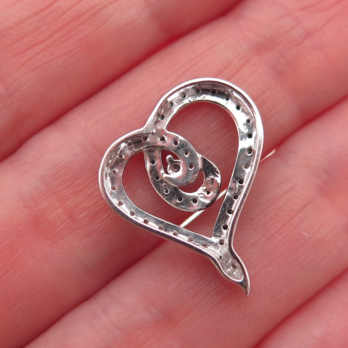 925 Sterling Silver Real Blue & White Diamond Heart Mini Slide Charm Pendant