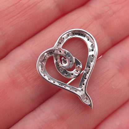 925 Sterling Silver Real Blue & White Diamond Heart Mini Slide Charm Pendant