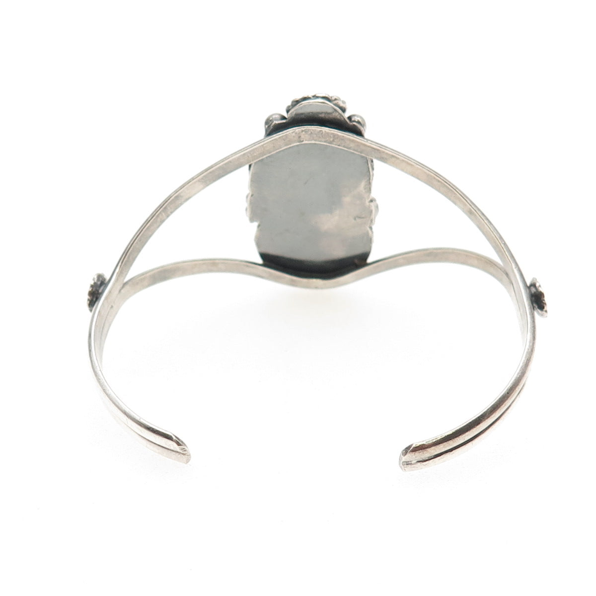 Old Pawn 925 Sterling Vintage Turquoise Flower Feather Adjustable Bracelet 5.75"