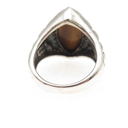SX Sally C 925 Sterling Silver Vintage Real Tiger Eye Oxidized Ring Size 7