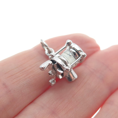 925 Sterling Silver Antique Enamel Spinning Reel 3D Minimalist Charm Pendant