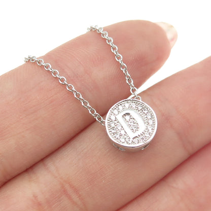 925 Sterling Silver Round-Cut C Z Letter "D" Initial Cable Chain Necklace 16-18"