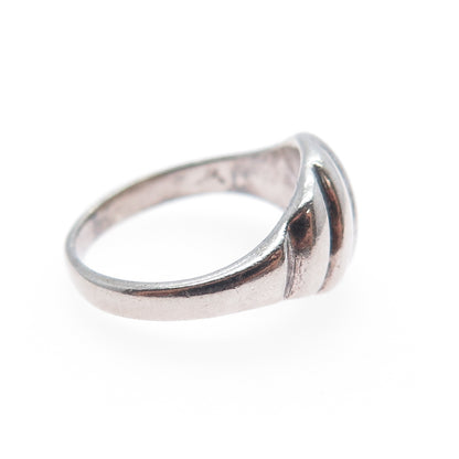 925 Sterling Silver Vintage Modernist Ribbed Oxidized Ring Size 6