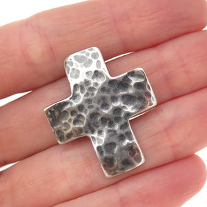 Silpada 925 Sterling Silver Vintage Cross Hammered Oxidized Slide Charm Pendant