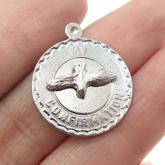 925 Sterling Silver Antique "My Confirmation" Holy Ghost Religious Charm Pendant