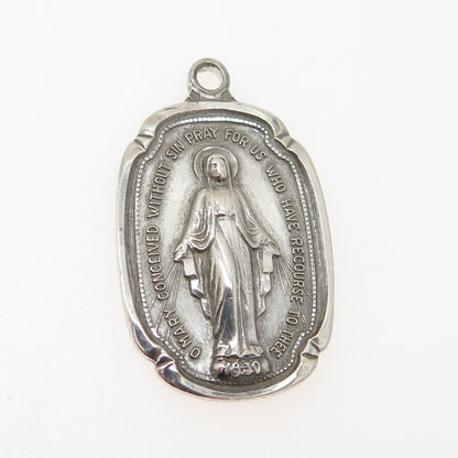 HAYWARD 925 Sterling Silver Antique 1830 St. Mary Miraculous Religious Pendant