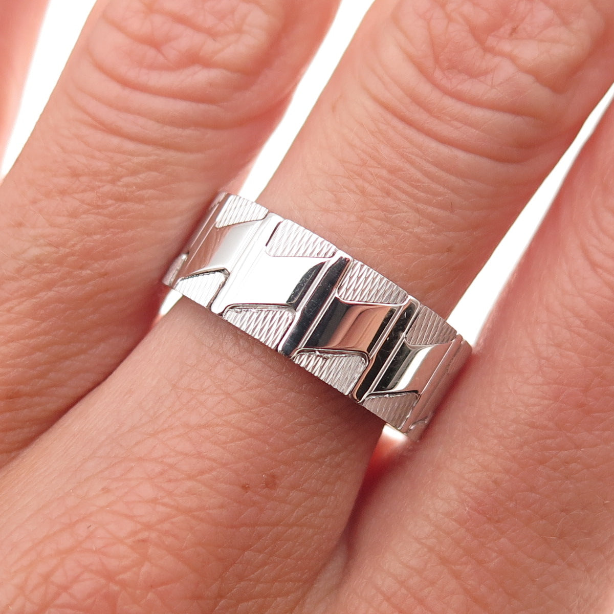Neos 925 Sterling Silver Zig Zag Band Ring Size 7.75