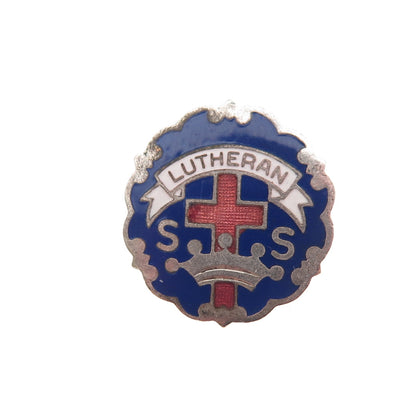 925 Sterling Silver Antique Art Deco Enamel Lutheran Sunday School Pin Brooch