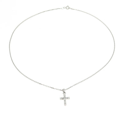 925 Sterling Silver Italy C Z Cross Pendant Cable Chain Necklace 16"
