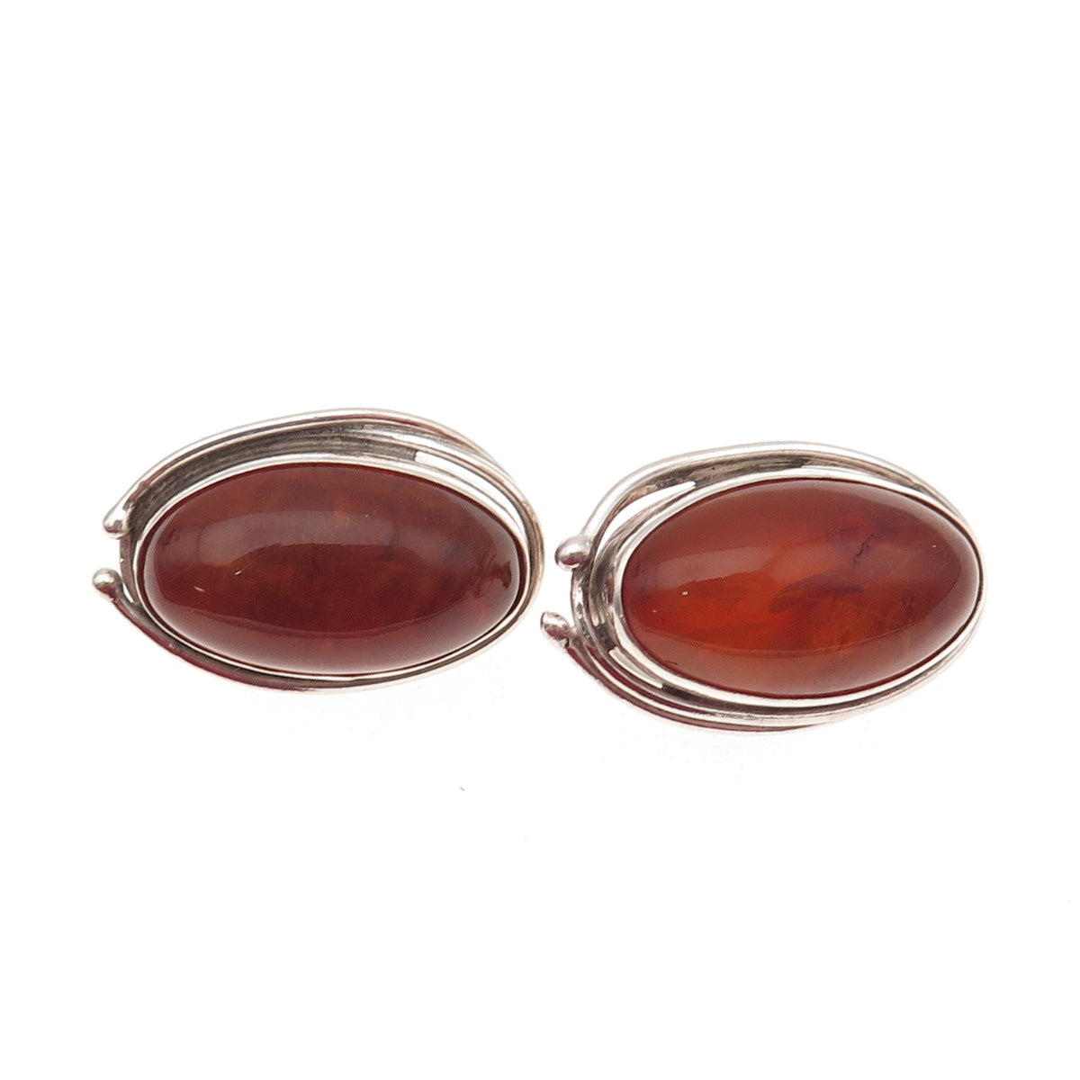 925 Sterling Silver Vintage Real Amber Modernist Clip On Earrings