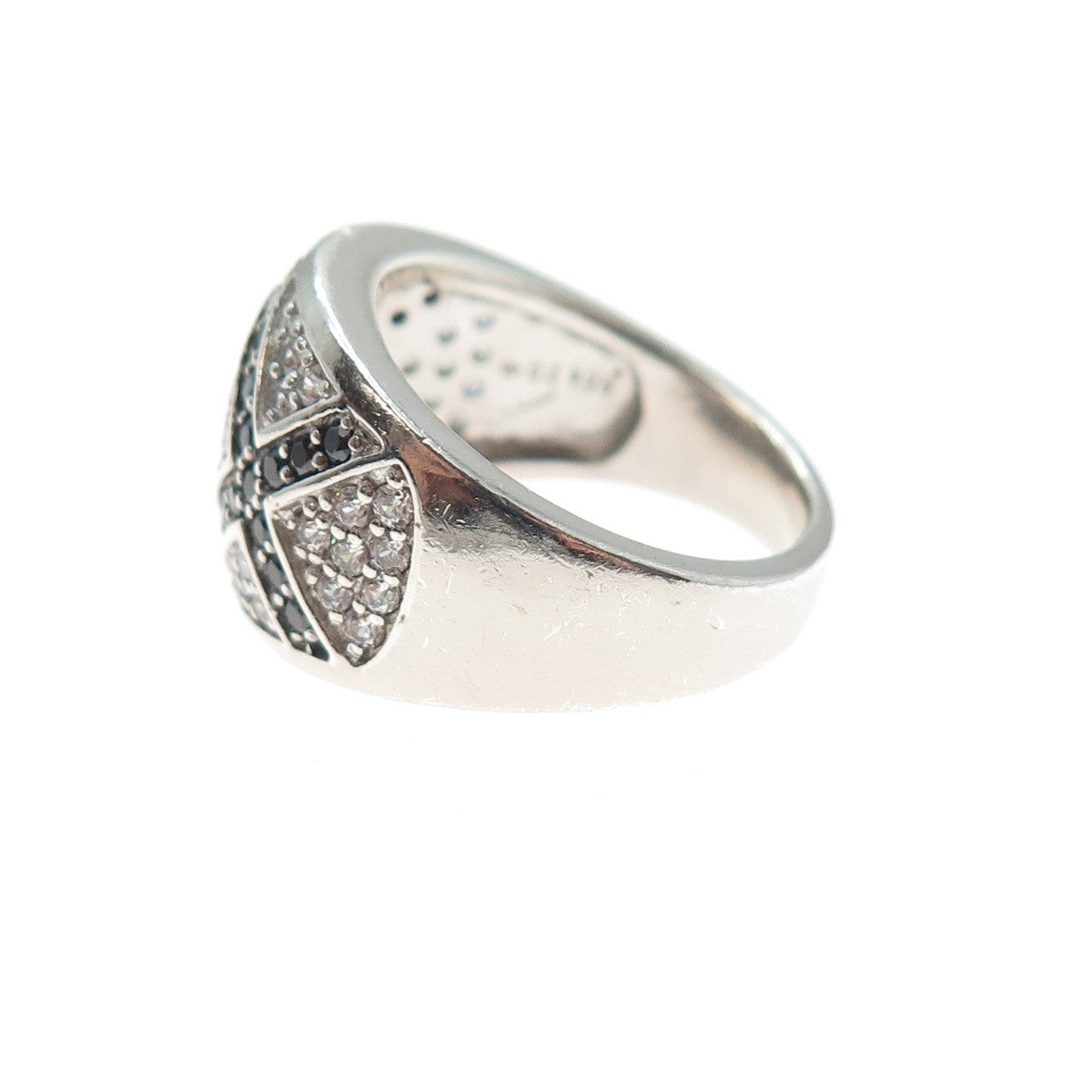 925 Sterling Silver Real Round-Cut Black Spinel & C Z Ring Size 7