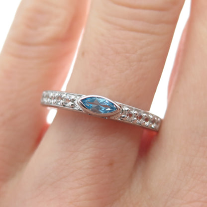 925 Sterling Silver Real Blue & White Topaz Ring Size 7.25