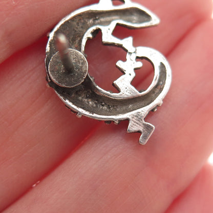925 Sterling Silver Vintage Lizard Oxidized Tie Tack / Lapel Pin