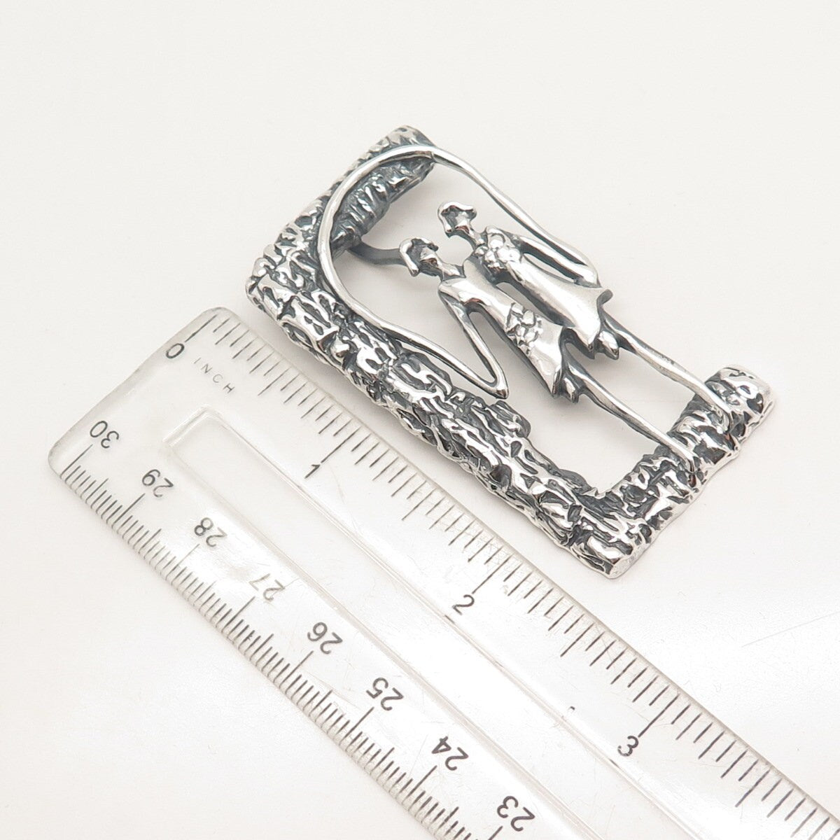 925 Sterling Silver Vintage Mexico ROCA Girls Textured Slide Pendant