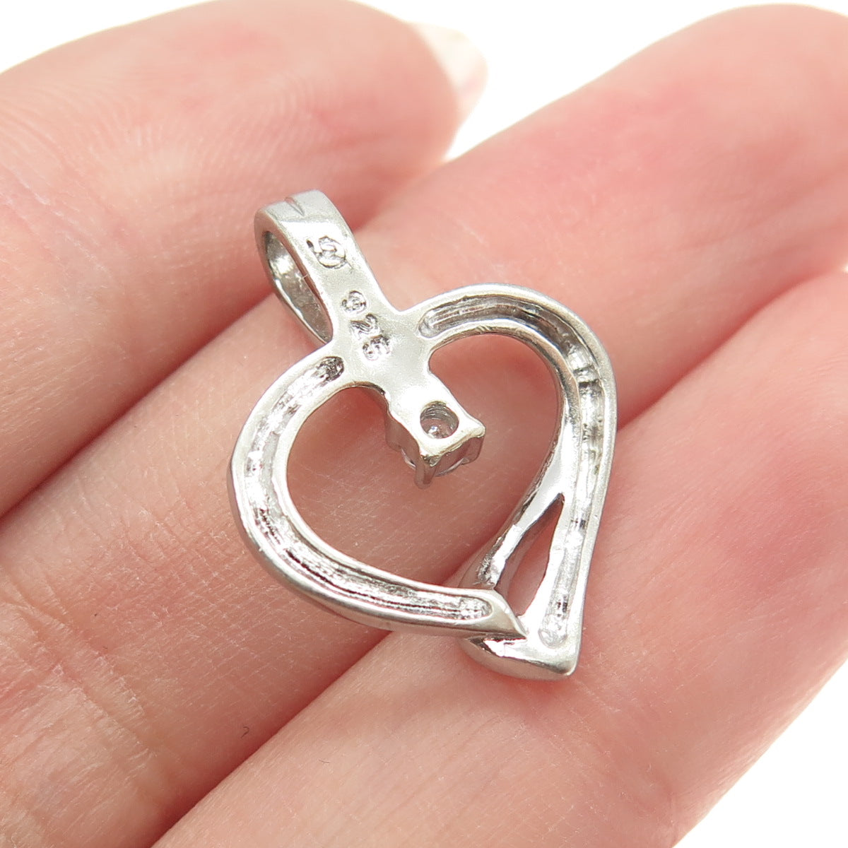 925 Sterling Silver Round-Cut C Z Modernist Heart Pendant