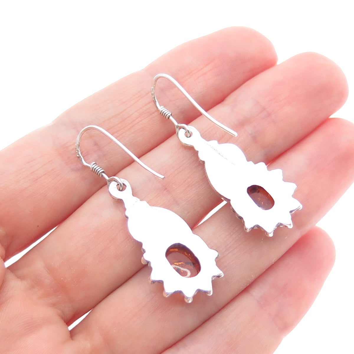 925 Sterling Silver Vintage Real Amber Modernist Granulated Dangle Earrings