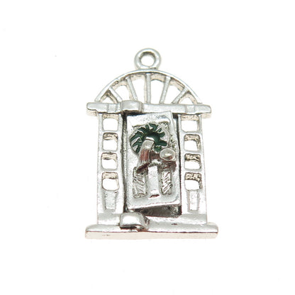 925 Sterling Silver Antique Enamel Christmas Entrance Doorway Mini Pendant