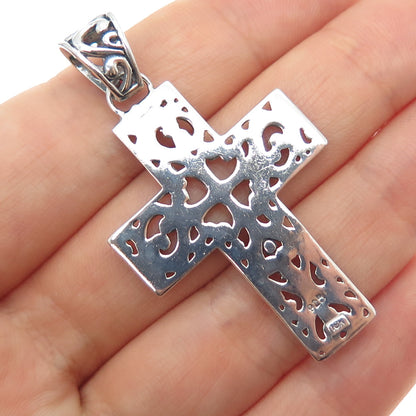 925 Sterling Silver 18K Gold Vintage Floral Cross Oxidized Charm Pendant
