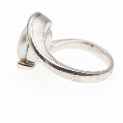 925 Sterling Silver Real Pearl Bypass Ring Size 10.25