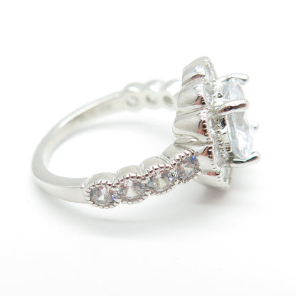 925 Sterling Silver Round-Cut C Z Floral Ring Size 5