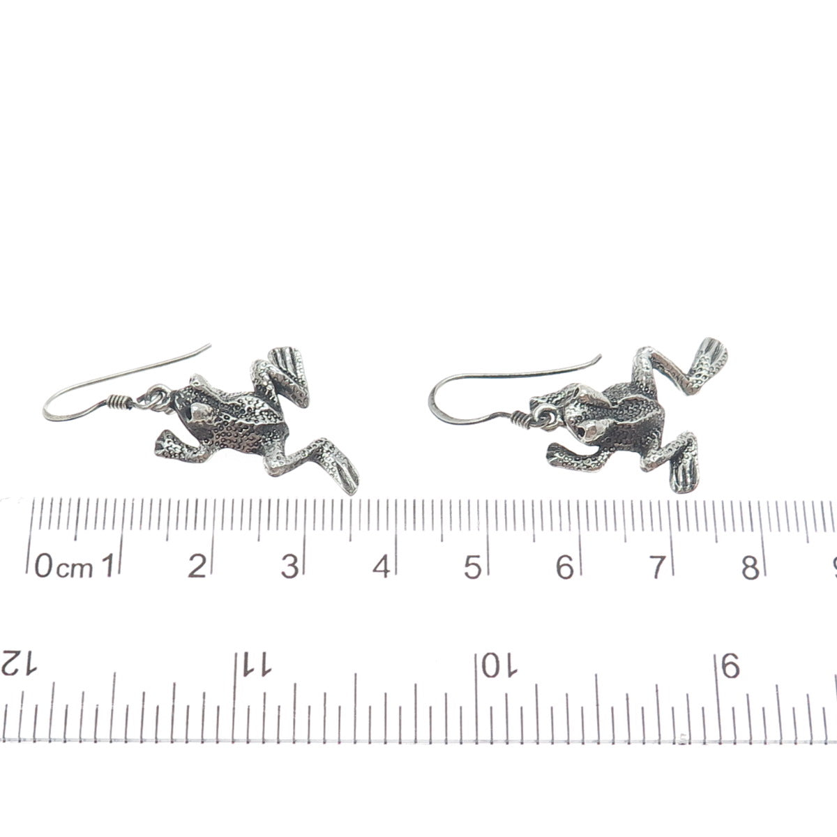 925 Sterling Silver Vintage Frog For Good Luck Oxidized Dangle Earrings