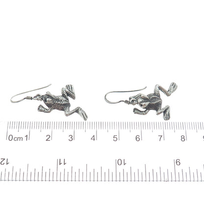 925 Sterling Silver Vintage Frog For Good Luck Oxidized Dangle Earrings