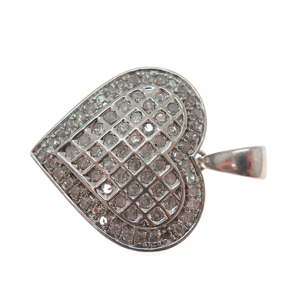 925 Sterling Silver Real Round-Cut Diamond Heart Charm Pendant