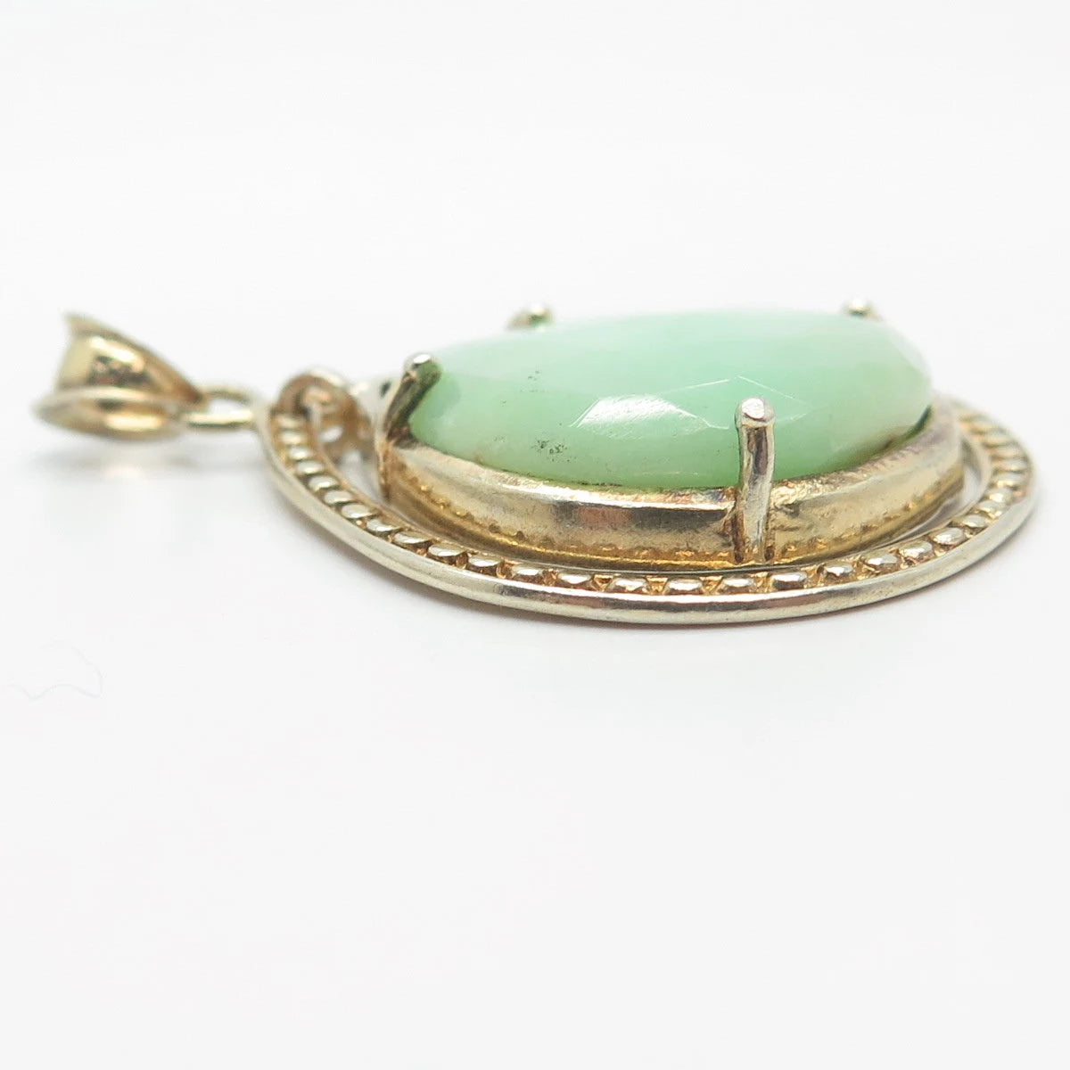 925 Sterling Silver Vintage Cleets Real Jade Gemstone Pendant