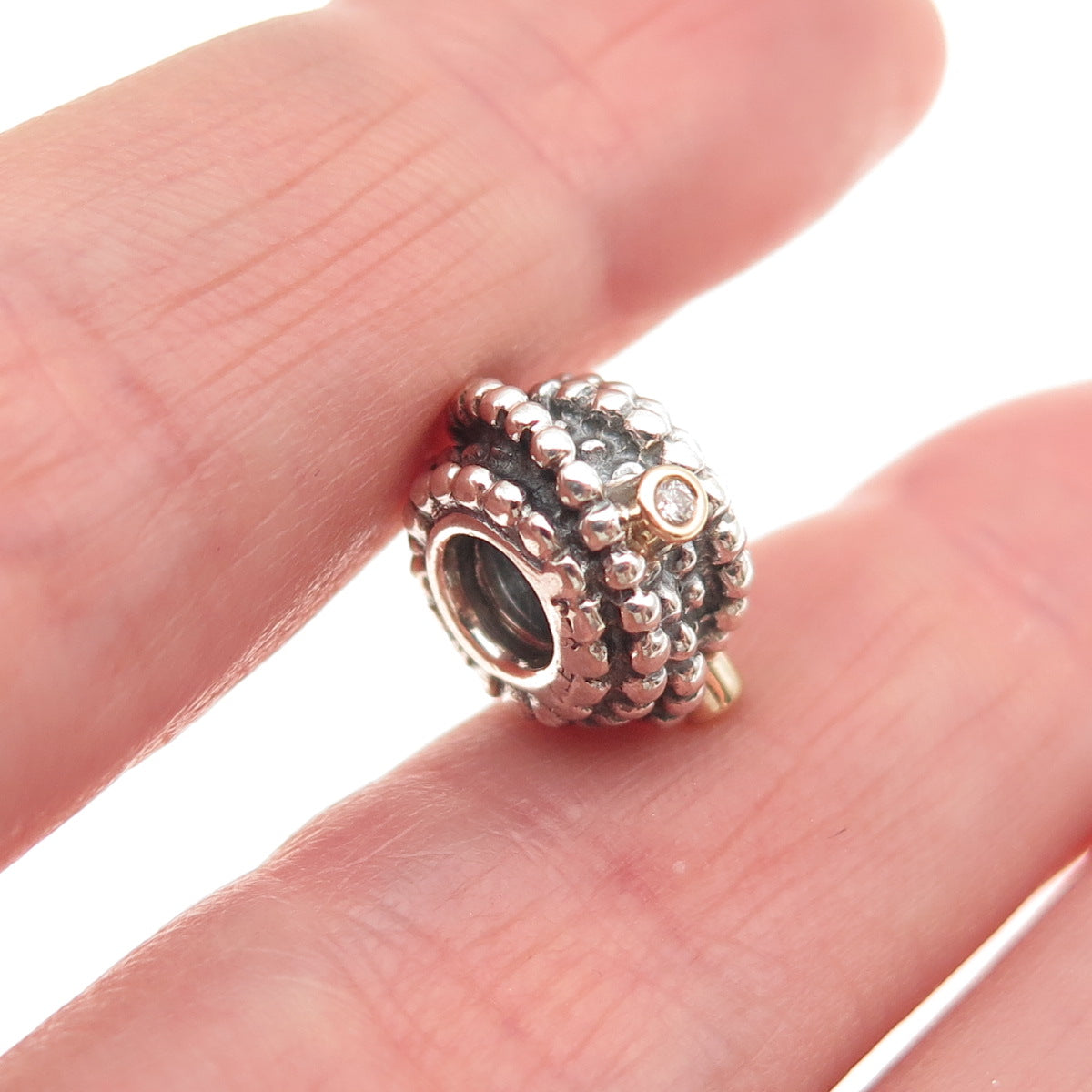 PANDORA 925 Sterling Silver Gold Real Diamond Entangled Beauty Slide Bead Charm