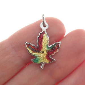 BMCO 925 Sterling Silver Antique "Niagara Falls" Enamel Maple Leaf Charm Pendant