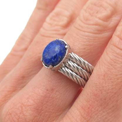 Dasan 925 Sterling Silver Italy Real Lapis 3-Row Ring Size 6.25