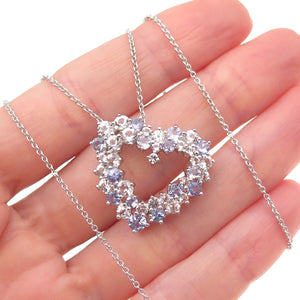 925 Sterling Silver Real Tanzanite & White Topaz Heart Cable Chain Necklace 18"