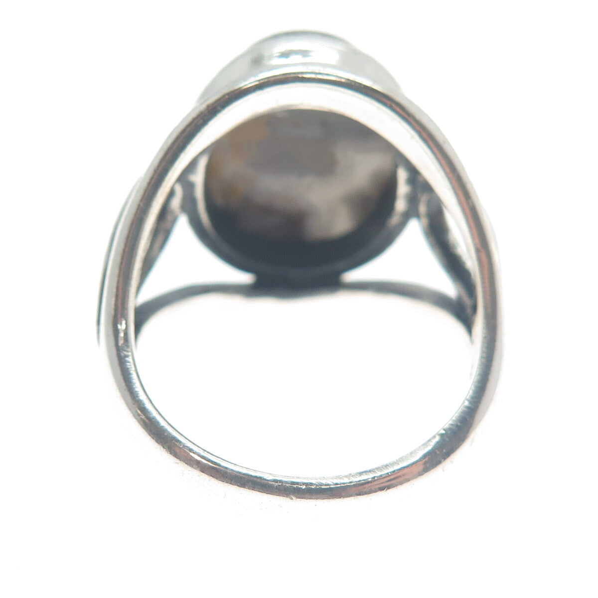 925 Sterling Silver Vintage Real Cabochon Agate Modernist Ring Size 9.25