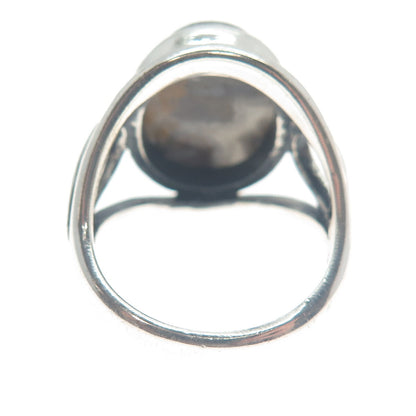 925 Sterling Silver Vintage Real Cabochon Agate Modernist Ring Size 9.25