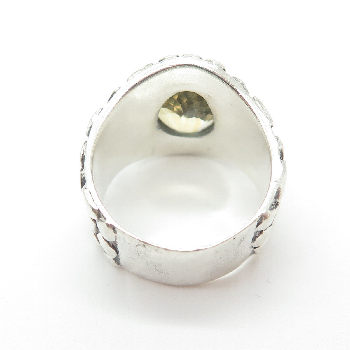 925 Sterling Silver Vintage Real Citrine Gemstone Pebble Wide Ring Size 9