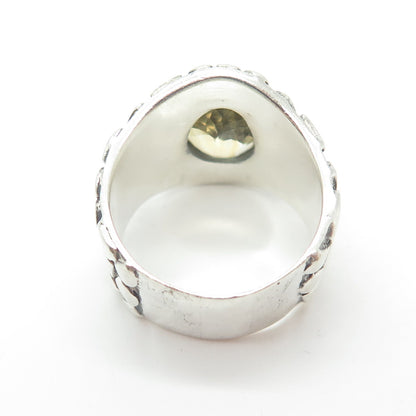 925 Sterling Silver Vintage Real Citrine Gemstone Pebble Wide Ring Size 9