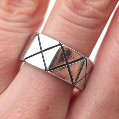 925 Sterling Silver Vintage Mexico X-Shape Geometric Band Ring Size 7.5
