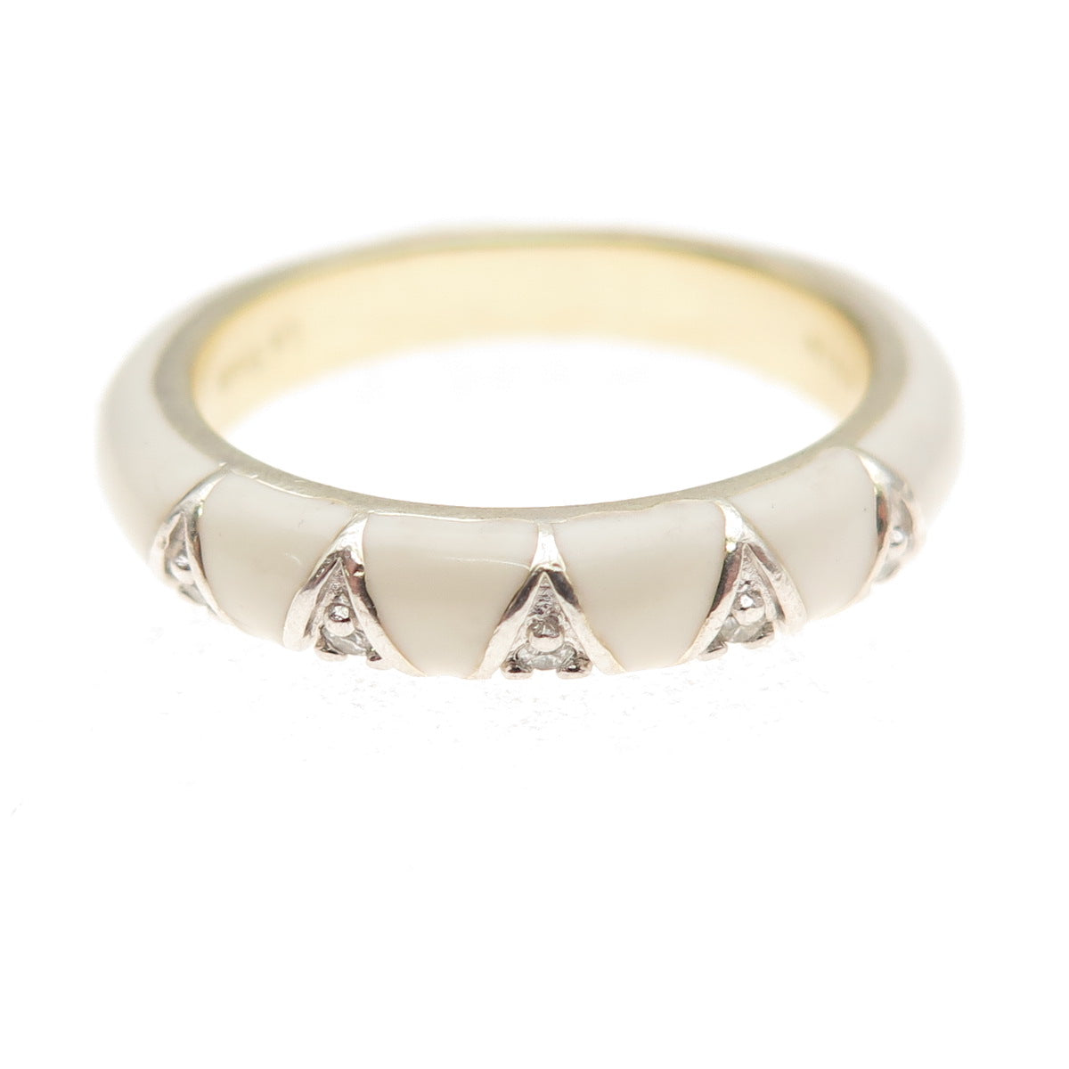 La Soula 925 Sterling Silver Gold Plated Enamel Real Diamond Band Ring Size 7.25