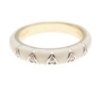 La Soula 925 Sterling Silver Gold Plated Enamel Real Diamond Band Ring Size 7.25