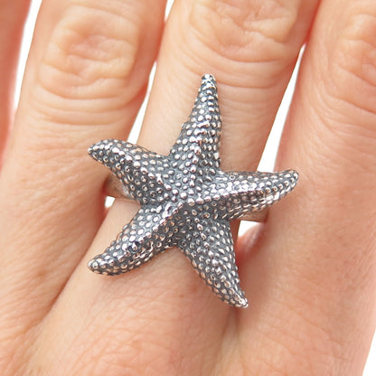 925 Sterling Silver Vintage Starfish Oxidized Ring Size 8.75