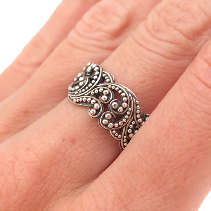 Lois Hill 925 Sterling Silver Vintage Granulated Signature Scroll Ring Size 7